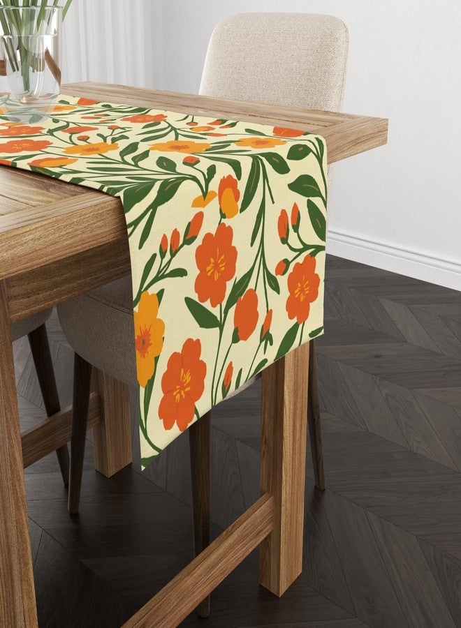 Astitva Cotton Table Runner - 13 x 72 Inches | Orange, Floral Dining Table Cloth | Elegant 6-8 Seater Runner for Home & Party Decoration - Image 3